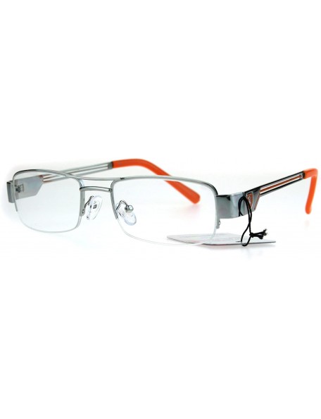Shield Mens Lion Shield Rectangular Metal Half Rim Clear Lens Eye Glasses - Silver Orange - CW185623K89 $11.68