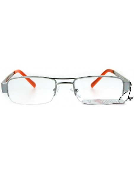 Shield Mens Lion Shield Rectangular Metal Half Rim Clear Lens Eye Glasses - Silver Orange - CW185623K89 $11.68