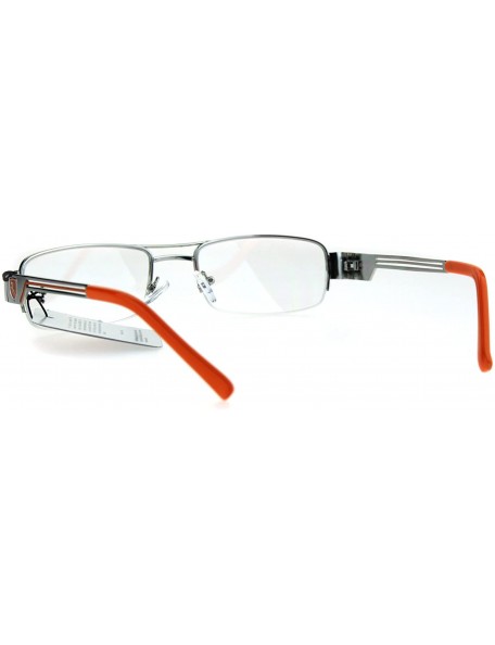 Shield Mens Lion Shield Rectangular Metal Half Rim Clear Lens Eye Glasses - Silver Orange - CW185623K89 $11.68