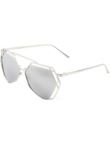 Aviator Geometric Wire Metal Lattice Frame Sunglasses - Silver - CM12KRI019B $10.39