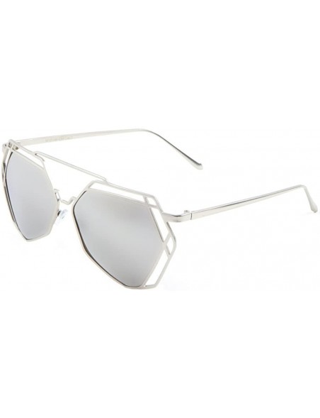 Aviator Geometric Wire Metal Lattice Frame Sunglasses - Silver - CM12KRI019B $10.39