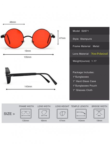 Round Polarized Steampunk Round Sunglasses for Men Women Mirrored Lens Metal Frame S2671 - Black&red - CN185G2QUW6 $16.43