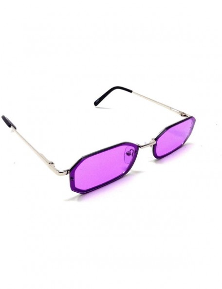 Oval Geometric Slim Rimless Rectangular Wire Sunglasses - Silver Frame - CR18L8YH3CI $13.50