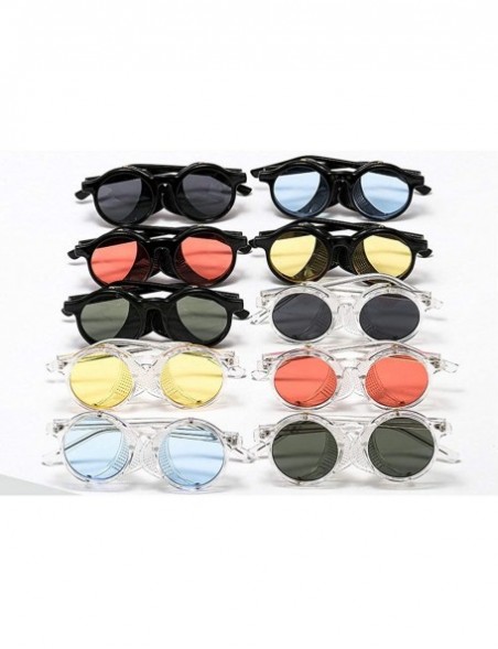 Round 2020 New Transparent Color Punk Flip Sunglasses Men Women Fashion UV400 Round Glasses - Black - C41935CXEEG $12.68