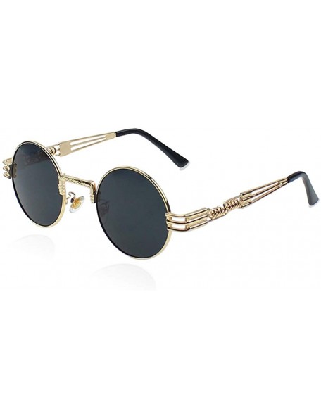 Round Round Sunglasses for Women Men- Polarized Lens-100% UV Protection - Gold Frame/Black Lens - C4199OHTSOI $16.01