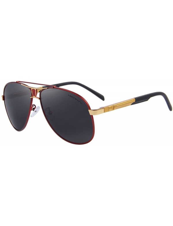 Oversized HD Polarized Aluminum Sunglasses Luxury Shades Shield Series S8086 - Gold&red - C412ILSGYS1 $8.60