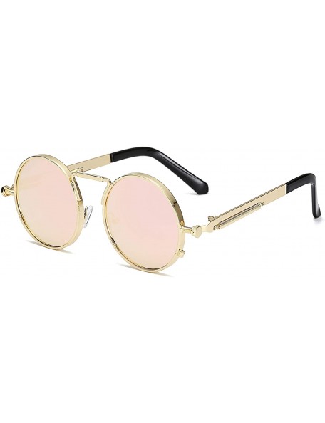 Round Retro Round Circle Metal Frame Steampunk Sunglasses for Women Men3334 - Gold-pink - CY18Q2YSYWY $10.17