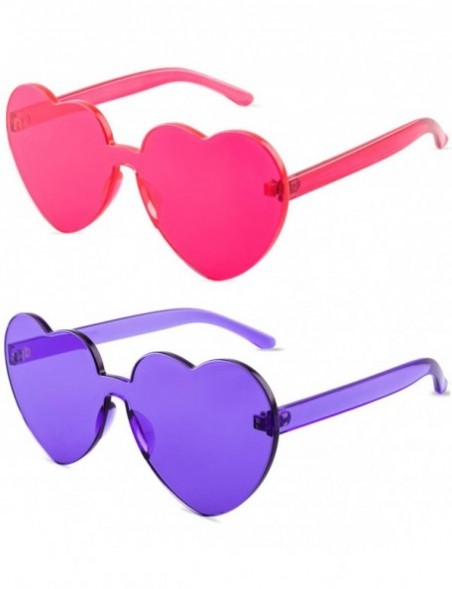 Round One Piece Heart Shaped Rimless Sunglasses Transparent Candy Color Eyewear - 1-pink+purple - CU18C9IYCZY $8.92