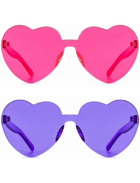 Round One Piece Heart Shaped Rimless Sunglasses Transparent Candy Color Eyewear - 1-pink+purple - CU18C9IYCZY $8.92