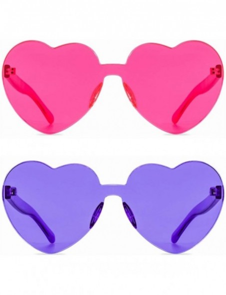 Round One Piece Heart Shaped Rimless Sunglasses Transparent Candy Color Eyewear - 1-pink+purple - CU18C9IYCZY $8.92