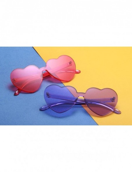Round One Piece Heart Shaped Rimless Sunglasses Transparent Candy Color Eyewear - 1-pink+purple - CU18C9IYCZY $8.92