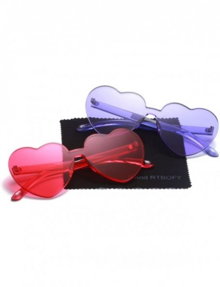 Round One Piece Heart Shaped Rimless Sunglasses Transparent Candy Color Eyewear - 1-pink+purple - CU18C9IYCZY $8.92