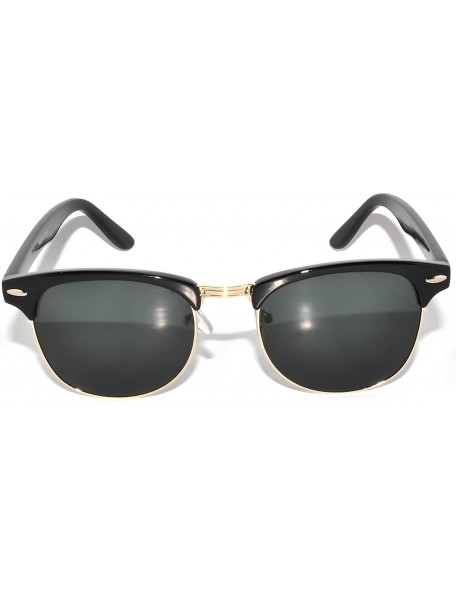 Rimless Classic Half Frame Horned Rim Sunglasses Colorful Lens Retro Stylish - 1black-gold Green - CK11NO0YQ69 $12.17