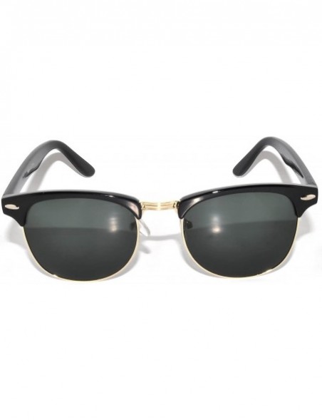 Rimless Classic Half Frame Horned Rim Sunglasses Colorful Lens Retro Stylish - 1black-gold Green - CK11NO0YQ69 $12.17