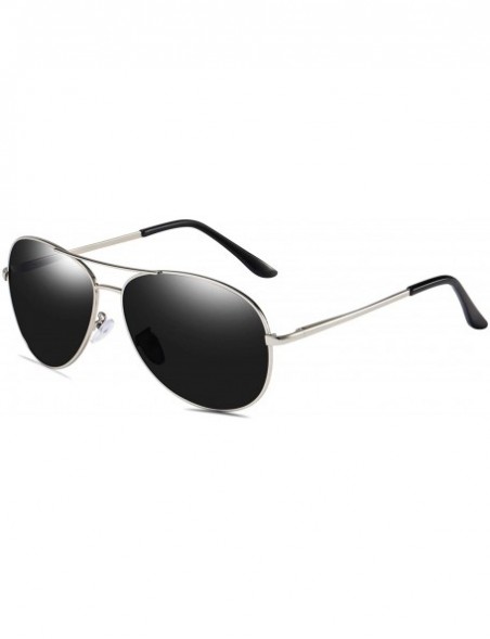 Aviator Classic Style Aviator Sunglasses Polarized 100% UV 400 Protection for Men Women - Silver Frame/Grey Lens - CB18X7GMLH...