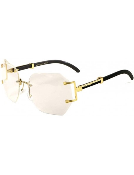 Rimless Clear Geometric Polygon Rimless Diamond Edge Lens Cut Wood Temple Sunglasses - Black - CV1987EYL5C $14.52