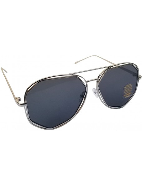 Aviator Elegant Fashion sunglasses For Men And Women - Flat Lens Silver Frame Black Lens - CF18G45LR2S $19.31