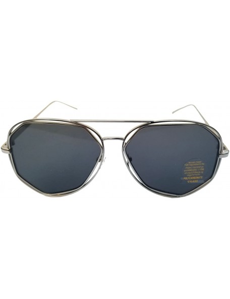 Aviator Elegant Fashion sunglasses For Men And Women - Flat Lens Silver Frame Black Lens - CF18G45LR2S $9.16