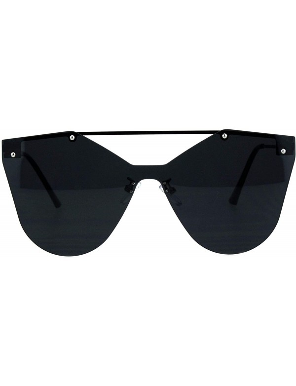 Shield Womens Retro Futuristic Rimless Butterfly Shield Sunglasses - All Black - CP18L3NMKLX $11.88