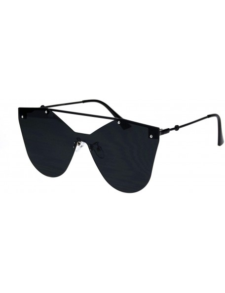 Shield Womens Retro Futuristic Rimless Butterfly Shield Sunglasses - All Black - CP18L3NMKLX $11.88