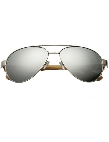 Aviator Unisex Wooden Bamboo Aviator Sunglasses Classic Retro Designer Uv400 60mm - Silver/Silver - CB12EMXXKQD $15.54