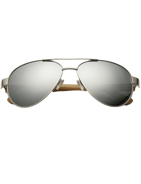 Aviator Unisex Wooden Bamboo Aviator Sunglasses Classic Retro Designer Uv400 60mm - Silver/Silver - CB12EMXXKQD $15.54