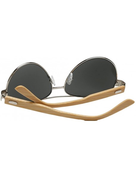 Aviator Unisex Wooden Bamboo Aviator Sunglasses Classic Retro Designer Uv400 60mm - Silver/Silver - CB12EMXXKQD $15.54
