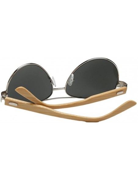 Aviator Unisex Wooden Bamboo Aviator Sunglasses Classic Retro Designer Uv400 60mm - Silver/Silver - CB12EMXXKQD $15.54