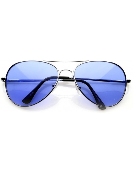 Aviator New Silver Metal Frame Classic Color See Through Lens Aviator Sunglasses - Blue Lens - CS11D4K8FW5 $12.08