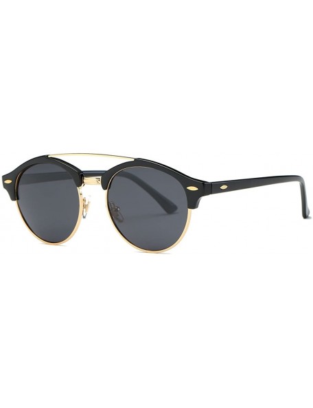 Oversized Polarized Sunglasses Mens Semi-Rimless Retro Unisex Glasses AE0504 - Black - CL12O5MKKNH $11.87
