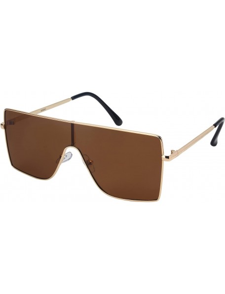 Shield Large Flat Top One Piece Flat Lens Mono Shield Sunglasses 55692 - Gold Frame/Brown Lens - C118EXGIM06 $10.95