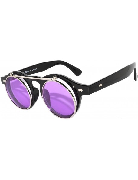 Round Steampunk Retro Gothic Vintage Colored Metal Round Circle Frame Sunglasses Colored Lens - CF186YACAQE $7.77