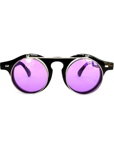 Round Steampunk Retro Gothic Vintage Colored Metal Round Circle Frame Sunglasses Colored Lens - CF186YACAQE $7.77
