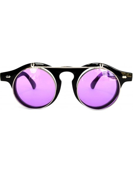 Round Steampunk Retro Gothic Vintage Colored Metal Round Circle Frame Sunglasses Colored Lens - CF186YACAQE $7.77