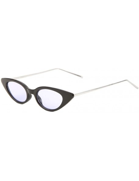 Cat Eye Thin Metal Temple Retro Sharp Round Cat Eye Sunglasses - Blue - CR1986IZDU7 $15.19