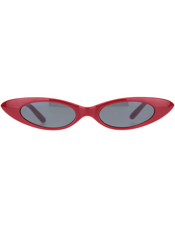 Oval Oval Cateye Sunglasses Womens Retro Fashion Small Skinny Shades UV 400 - Red (Black) - CT1950W3EWO $8.19