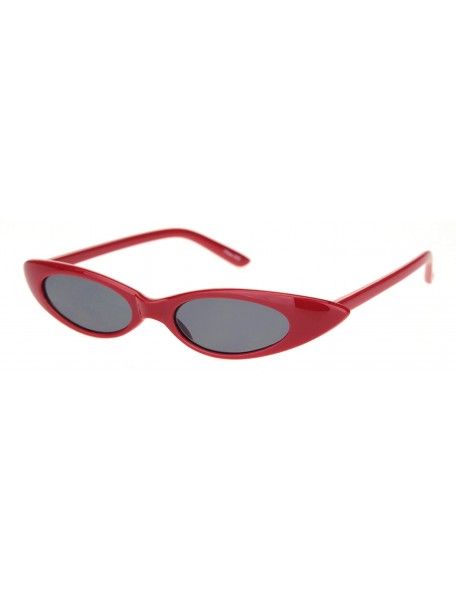 Oval Oval Cateye Sunglasses Womens Retro Fashion Small Skinny Shades UV 400 - Red (Black) - CT1950W3EWO $8.19