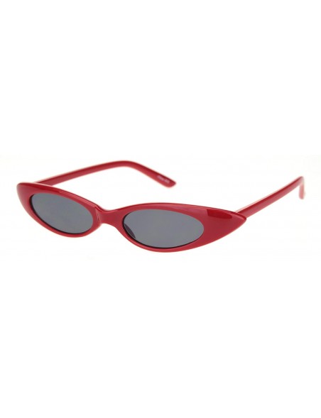 Oval Oval Cateye Sunglasses Womens Retro Fashion Small Skinny Shades UV 400 - Red (Black) - CT1950W3EWO $8.19