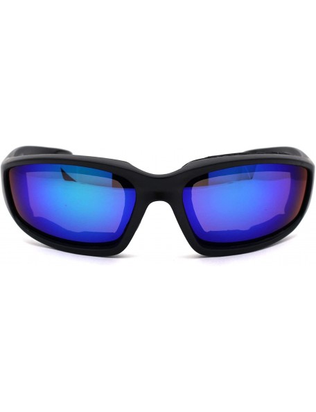 Goggle Mens Foam Padded Warp Around Biker Goggle Style Sunglasses - Matte Black Teal Mirror - C118A6LH6E2 $8.61