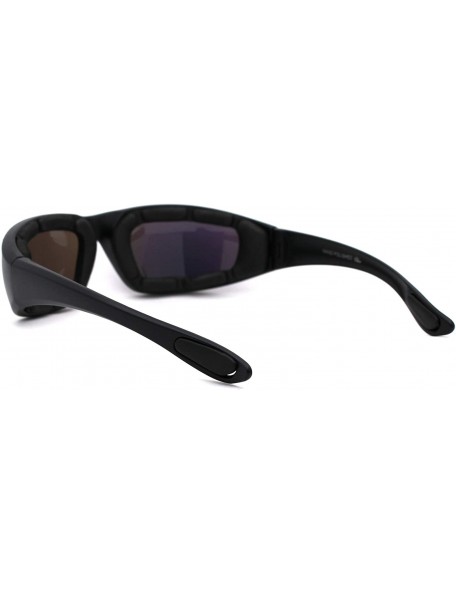 Goggle Mens Foam Padded Warp Around Biker Goggle Style Sunglasses - Matte Black Teal Mirror - C118A6LH6E2 $8.61