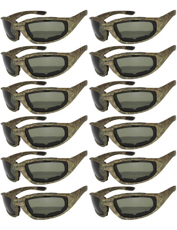 Sport Set of 12 Pairs Motorcycle CAMO Padded Foam Sport Glasses Colored Lens - Camo1_green_12_pairs - CP18555GNA6 $34.73