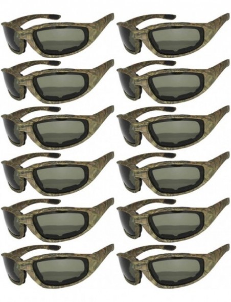 Sport Set of 12 Pairs Motorcycle CAMO Padded Foam Sport Glasses Colored Lens - Camo1_green_12_pairs - CP18555GNA6 $34.73