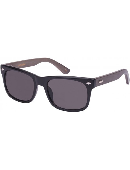 Rectangular Retro Horned Rim Style Bamboo Sunglasses 540938BM-SD - Matte Black+grey Bamboo/Green Lens - CG124WR68L3 $11.17