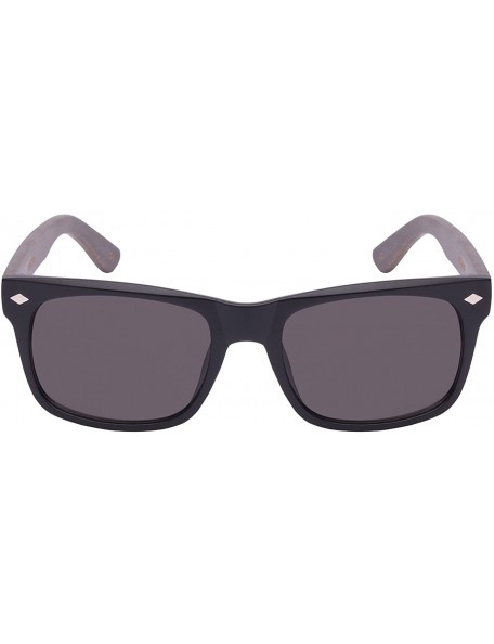 Rectangular Retro Horned Rim Style Bamboo Sunglasses 540938BM-SD - Matte Black+grey Bamboo/Green Lens - CG124WR68L3 $11.17