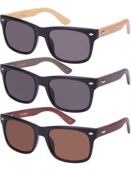Rectangular Retro Horned Rim Style Bamboo Sunglasses 540938BM-SD - Matte Black+grey Bamboo/Green Lens - CG124WR68L3 $11.17