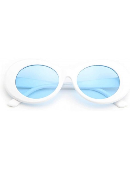 Goggle Bold Retro Oval Mod Thick Frame Sunglasses Round Lens Clout Goggles-Round Vintage Oval Shades - White/Blue - CZ18TRUZ0...