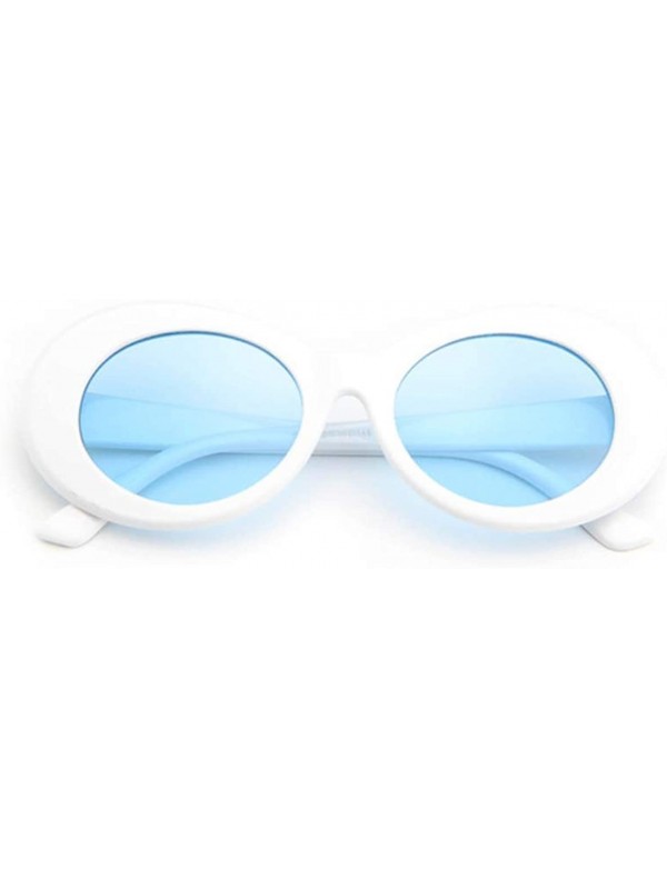 Goggle Bold Retro Oval Mod Thick Frame Sunglasses Round Lens Clout Goggles-Round Vintage Oval Shades - White/Blue - CZ18TRUZ0...