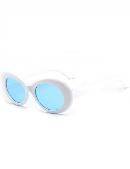 Goggle Bold Retro Oval Mod Thick Frame Sunglasses Round Lens Clout Goggles-Round Vintage Oval Shades - White/Blue - CZ18TRUZ0...