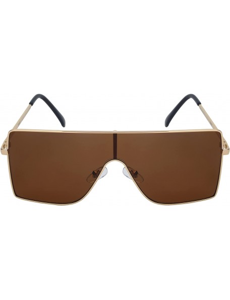 Shield Large Flat Top One Piece Flat Lens Mono Shield Sunglasses 55692 - Gold Frame/Brown Lens - C118EXGIM06 $10.95