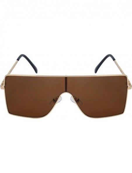 Shield Large Flat Top One Piece Flat Lens Mono Shield Sunglasses 55692 - Gold Frame/Brown Lens - C118EXGIM06 $10.95